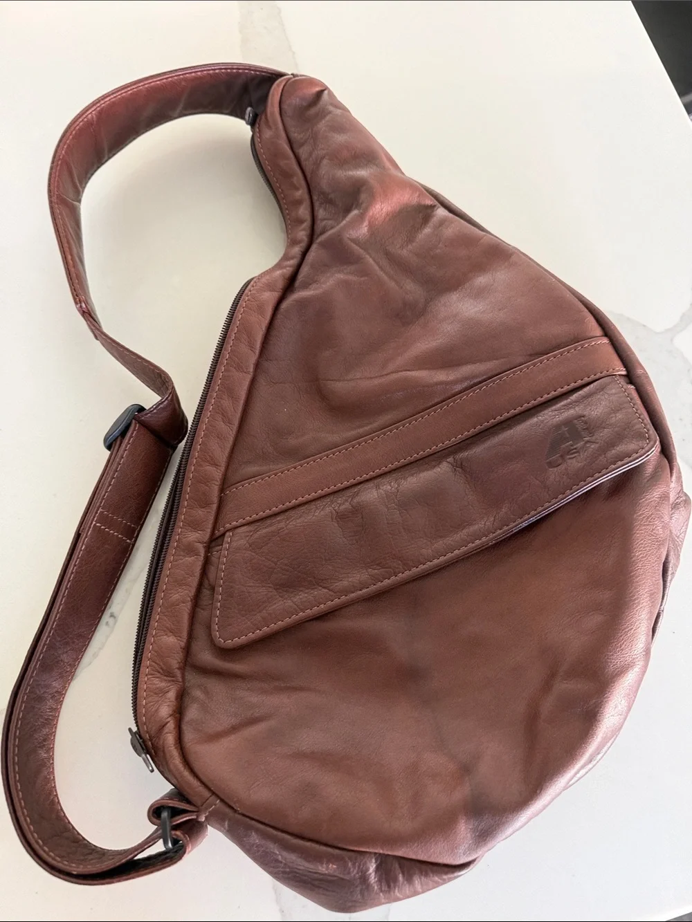 Ameribag 18” Brown Leather Sling Healthy Back Backpack Sling Bag Unisex Style